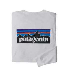 T-shirt a maniche lunghe da uomo Patagonia L/s P-6 Logo Responsabili-tee (Bianco)