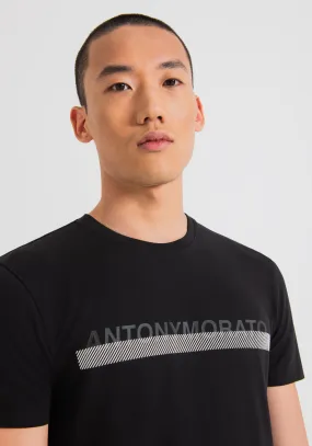 T-SHIRT SUPER SLIM FIT IN COTONE ELASTICIZZATO CON STAMPA LOGO GOMMATA