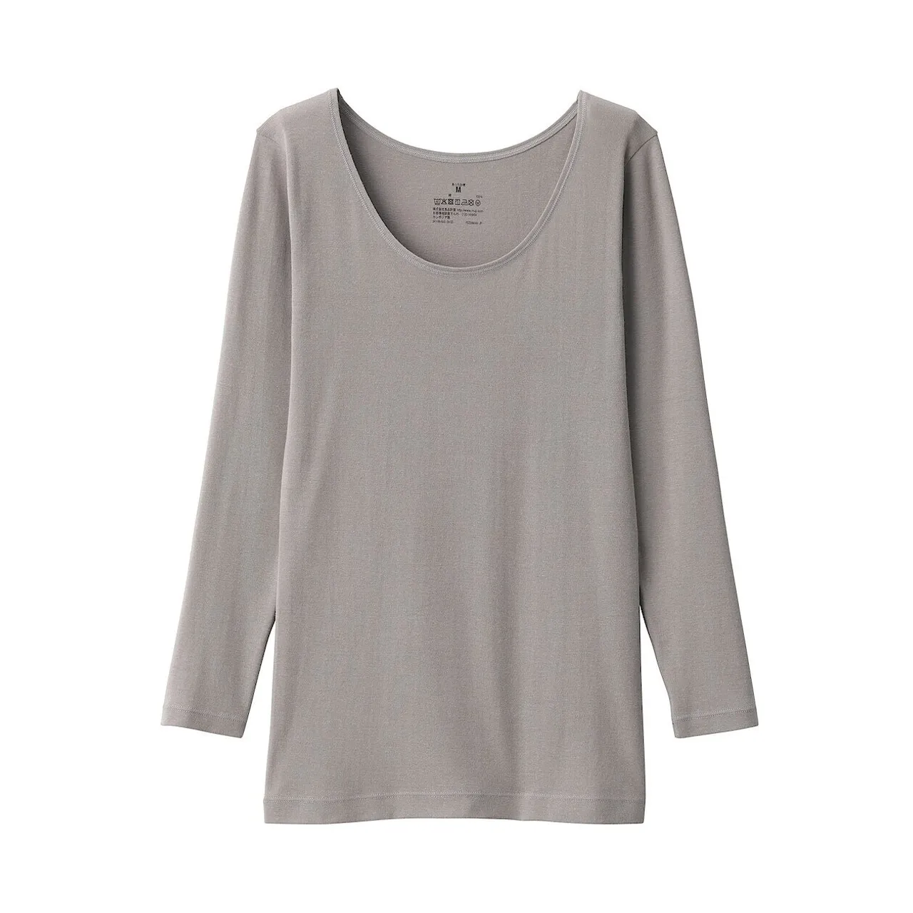 T‐shirt a maniche lunghe in cotone sottile con scollo a U donna