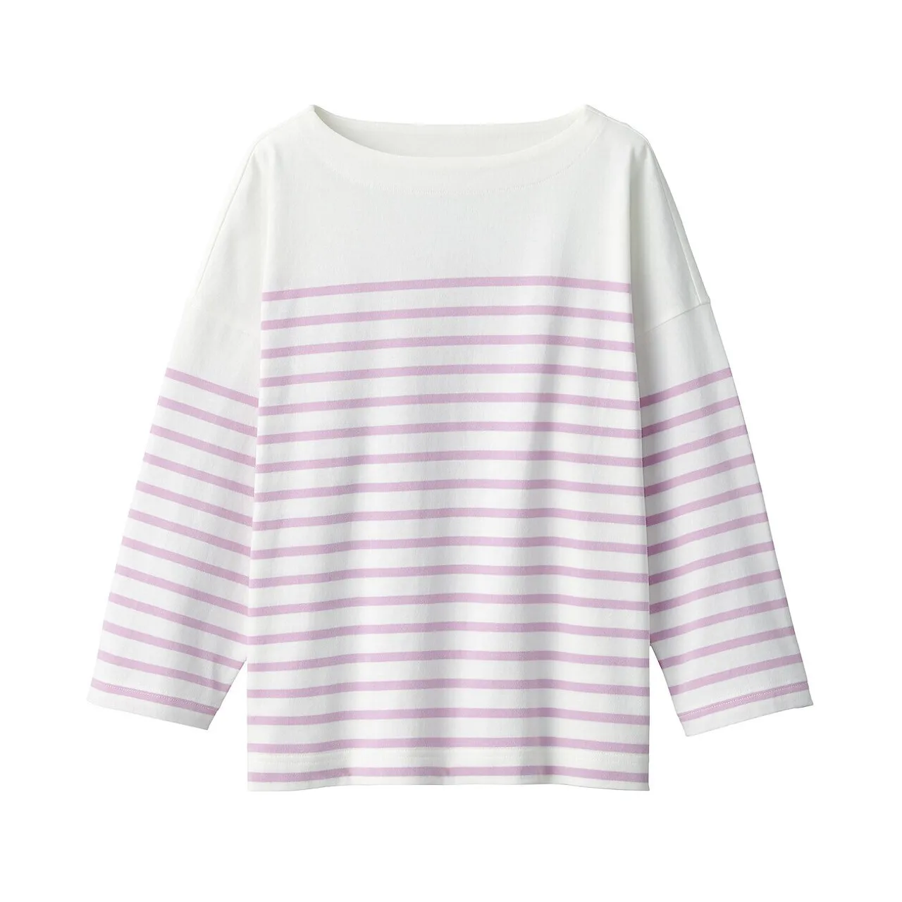 T‐shirt a maniche lunghe in cotone spesso con scollo a barca.