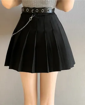 Zoki Gonna a pieghe da donna a vita alta Cintura alla moda estiva A Line Minigonna nera Stile preppy School Dance Chic Ski